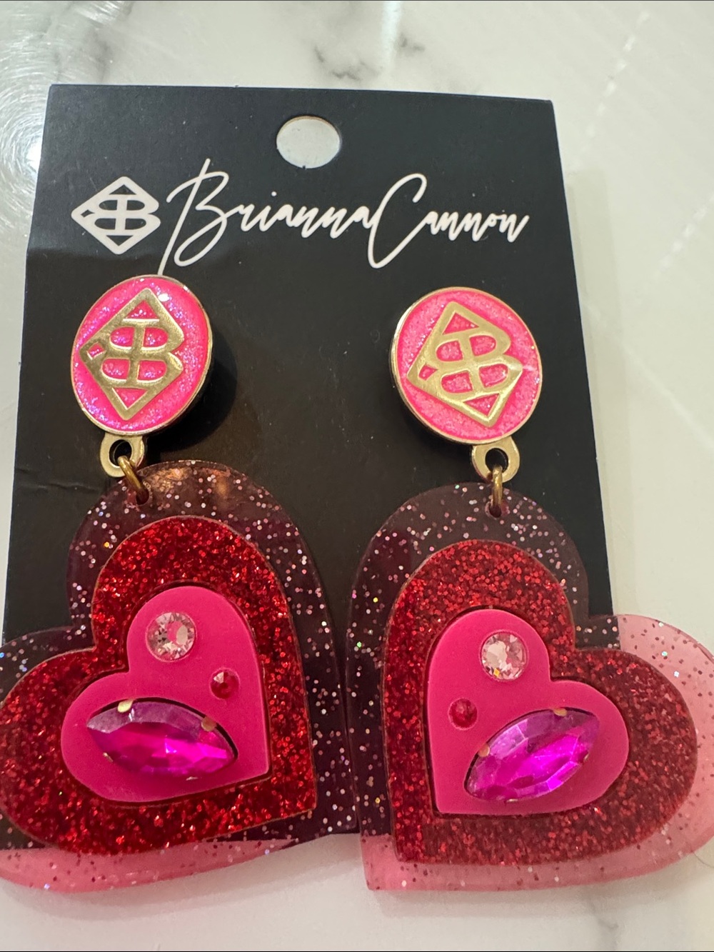 Brianna Cannon Pink & Red Heart Dangle Earrings